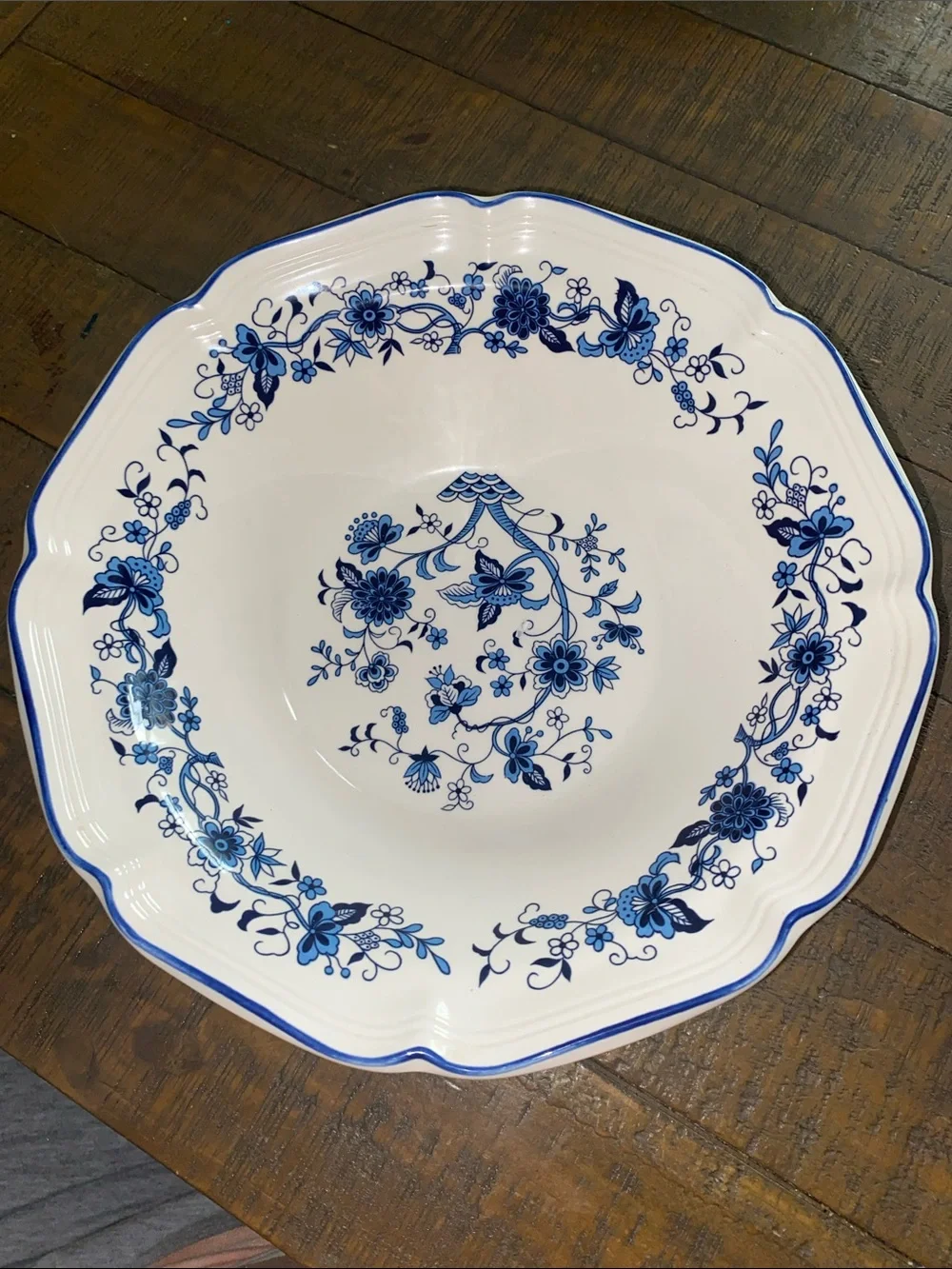 Blue Floral Ceramic Serving Bowl - White and Blue by Hankook.